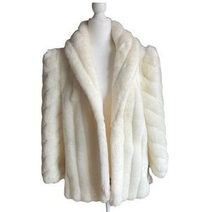 Shawl Collar Faux Fur Jacket /Coat White Sz 12